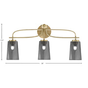 Toltec Cavella 12.5in 3-Light Bath Bar | Modern New Age Brass Steel and Smoke Bubble Glass | Bathroom Vanity | 7 x 12.5 in | Model 3913-NAB-262