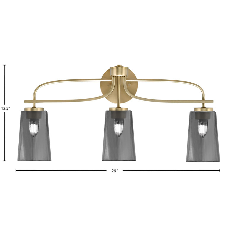 Toltec Cavella 12.5in 3-Light Bath Bar | Modern New Age Brass Steel and Smoke Bubble Glass | Bathroom Vanity | 7 x 12.5 in | Model 3913-NAB-262