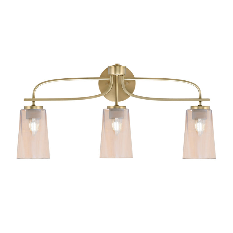 Toltec Cavella 3-Light Bath Bar | Modern New Age Brass and Amber Gradient Glass | Bathroom Vanity Light | 7 x 12.5 in | Model 3913-NAB-263