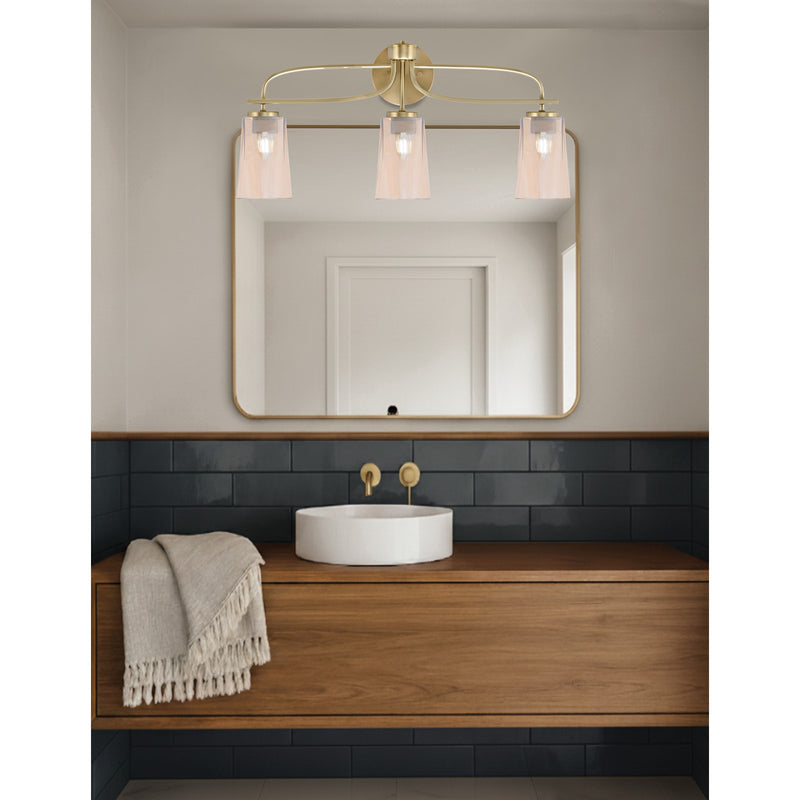 Toltec Cavella 3-Light Bath Bar | Modern New Age Brass and Amber Gradient Glass | Bathroom Vanity Light | 7 x 12.5 in | Model 3913-NAB-263
