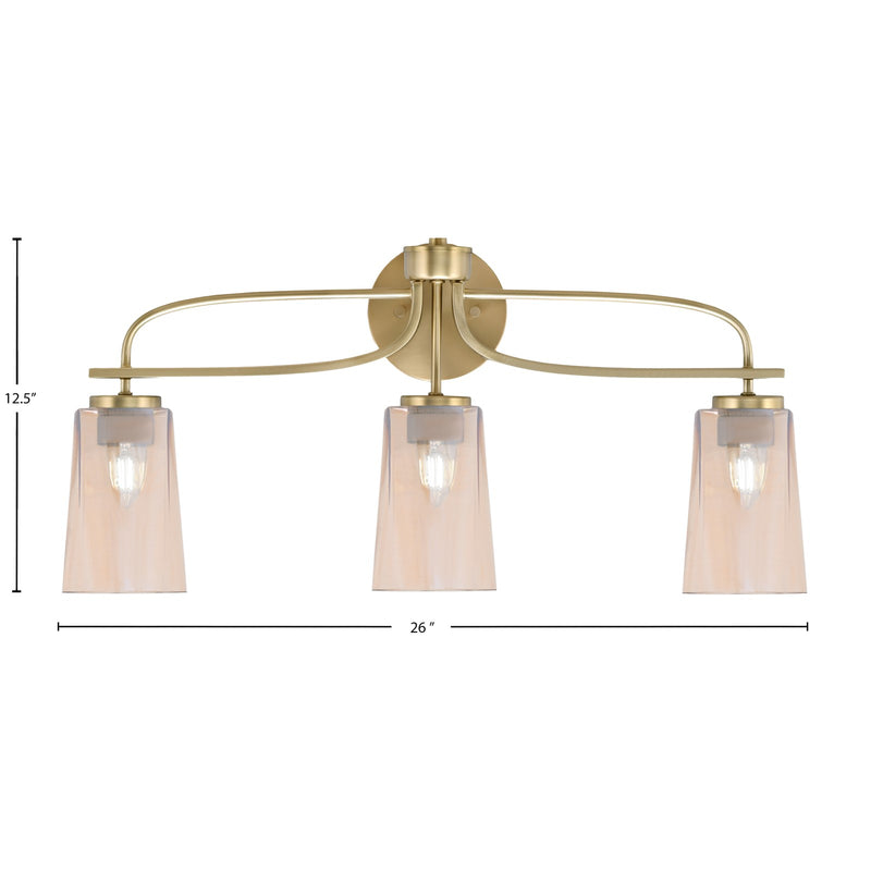Toltec Cavella 3-Light Bath Bar | Modern New Age Brass and Amber Gradient Glass | Bathroom Vanity Light | 7 x 12.5 in | Model 3913-NAB-263