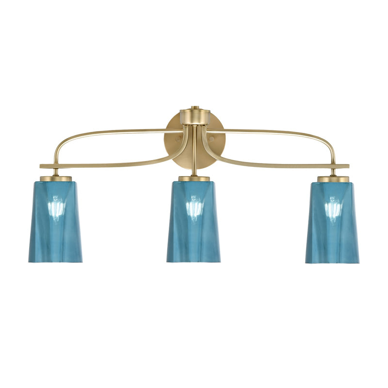 Toltec Cavella 3-Light Bath Bar | Modern New Age Brass and Blue Gradient Glass | Bathroom Vanity Light | 7 x 12.5 in | Model 3913-NAB-265
