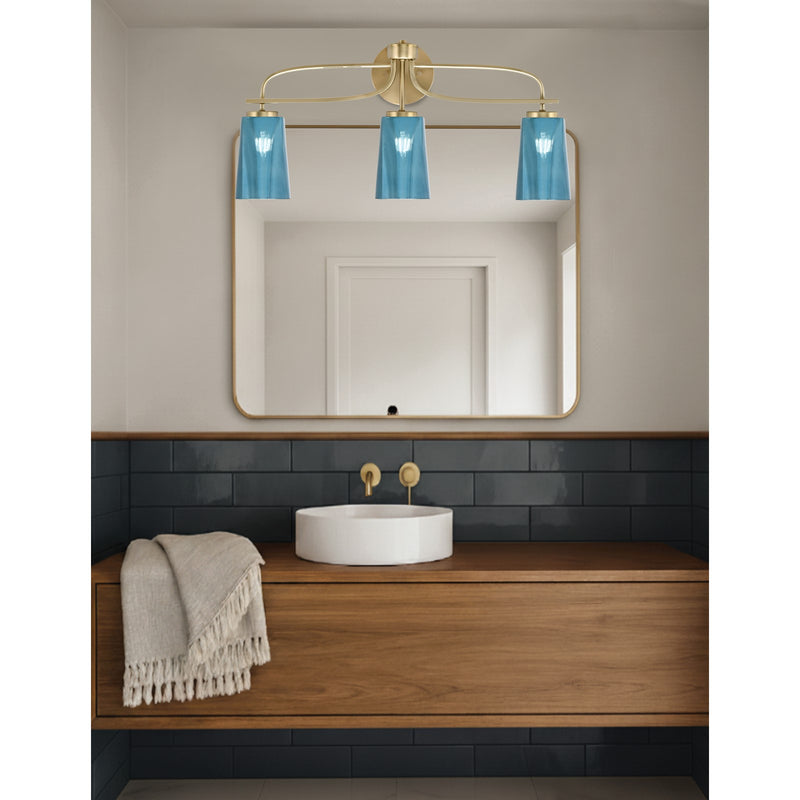 Toltec Cavella 3-Light Bath Bar | Modern New Age Brass and Blue Gradient Glass | Bathroom Vanity Light | 7 x 12.5 in | Model 3913-NAB-265