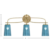Toltec Cavella 3-Light Bath Bar | Modern New Age Brass and Blue Gradient Glass | Bathroom Vanity Light | 7 x 12.5 in | Model 3913-NAB-265