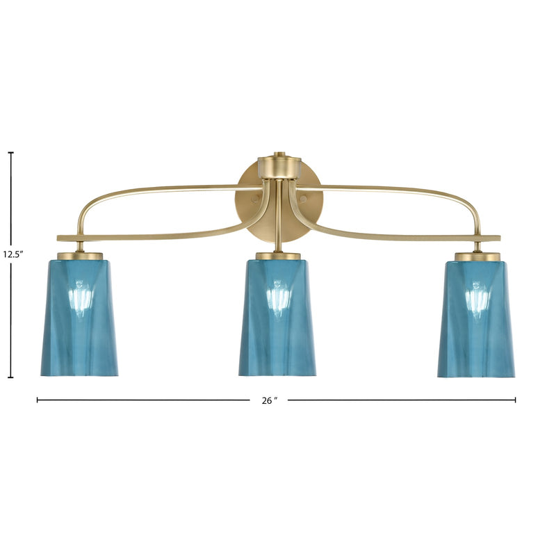 Toltec Cavella 3-Light Bath Bar | Modern New Age Brass and Blue Gradient Glass | Bathroom Vanity Light | 7 x 12.5 in | Model 3913-NAB-265
