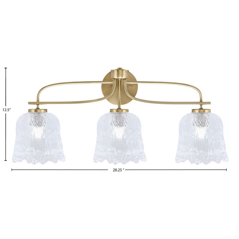Toltec Cavella 3-Light Bath Bar | Modern New Age Brass and Clear Lava Glass | Bathroom & Powder Room Vanity Light | 8.5 x 12.5 in | Model 3913-NAB-4230