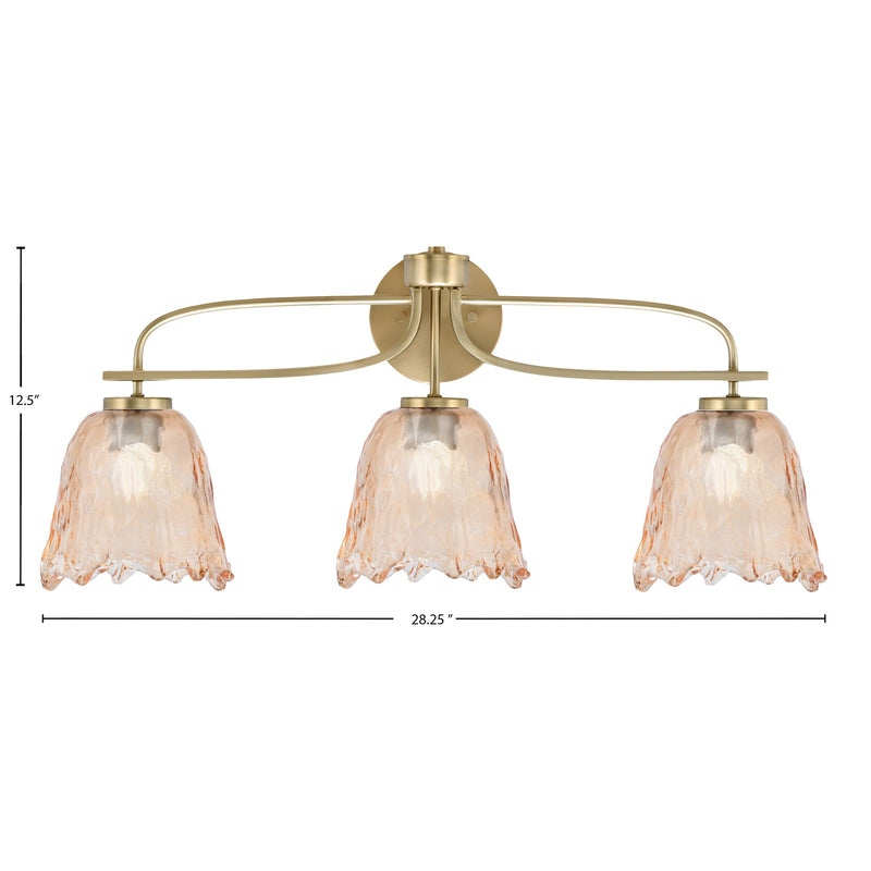 Toltec Cavella 3-Light Bath Bar | Modern New Age Brass and Amber Lava Glass | Bathroom & Powder Room Vanity Light | 8.5 x 12.5 in | Model 3913-NAB-4233