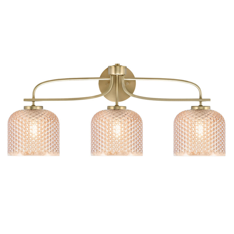 Toltec Cavella 27.5in 3-Light Vanity Light | Transitional New Age Brass Steel and Amber Textured Glass | Bathroom Vanity | 27.5 x 7.75 x 11.25 in | Model 3913-NAB-4613