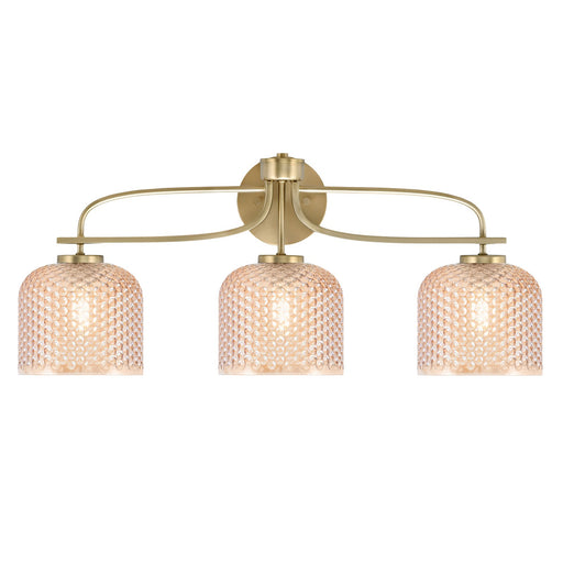 Toltec Cavella 27.5in 3-Light Vanity Light | Transitional New Age Brass Steel and Amber Textured Glass | Bathroom Vanity | 27.5 x 7.75 x 11.25 in | Model 3913-NAB-4613