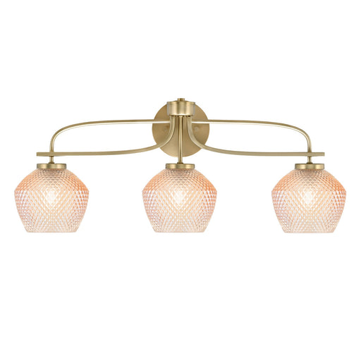 Toltec Cavella 31.5in 3-Light Bath Bar | New Age Brass Steel and Amber Textured Glass | Bathroom Vanity | 31.5 x 7.75 x 7.75 in | Model 3913-NAB-4623