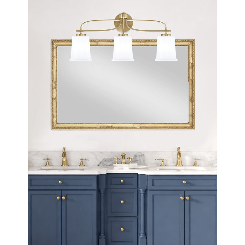 Toltec Cavella 3-Light Bath Bar | Modern New Age Brass and White Opal Glass | Bathroom Vanity Light | 7.25 x 12 in | Model 3913-NAB-5031