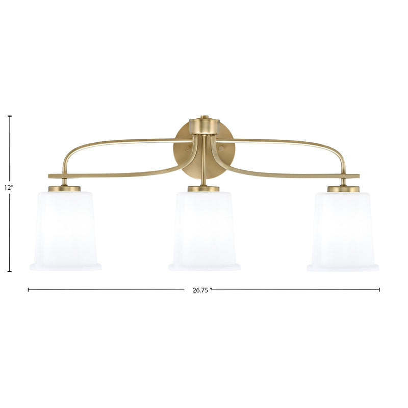 Toltec Cavella 3-Light Bath Bar | Modern New Age Brass and White Opal Glass | Bathroom Vanity Light | 7.25 x 12 in | Model 3913-NAB-5031