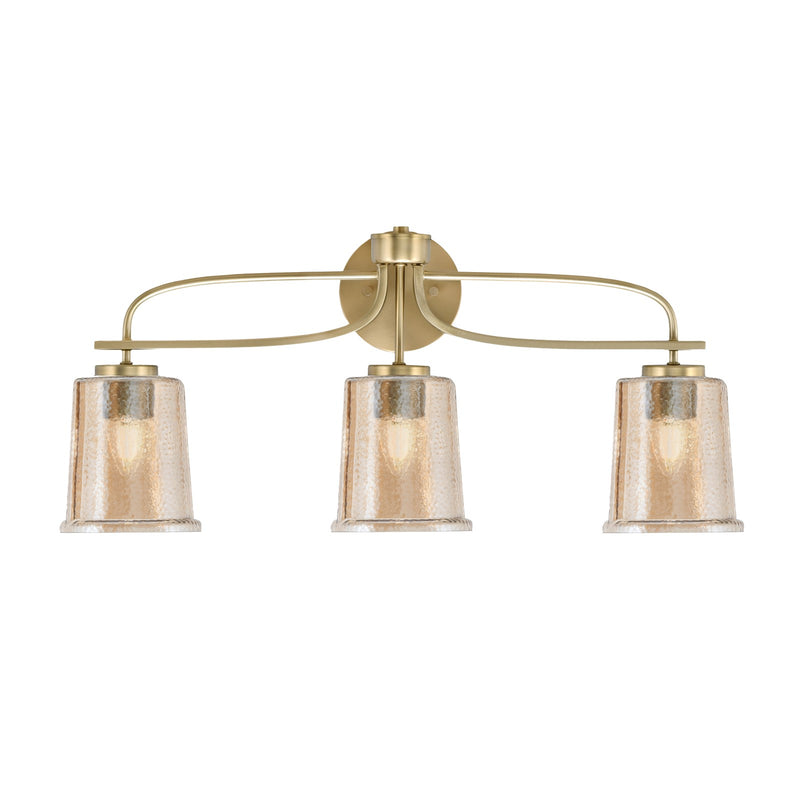 Toltec Cavella 3-Light Bath Bar | Modern New Age Brass and Amber Bubble Glass | Bathroom & Powder Room Vanity Light | 7.25 x 12 in | Model 3913-NAB-5033