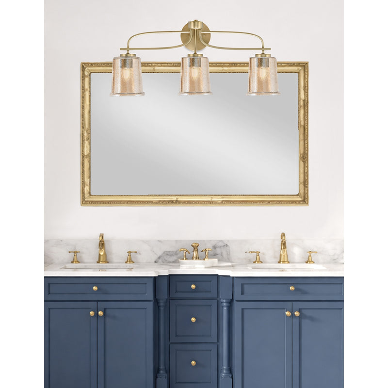 Toltec Cavella 3-Light Bath Bar | Modern New Age Brass and Amber Bubble Glass | Bathroom & Powder Room Vanity Light | 7.25 x 12 in | Model 3913-NAB-5033