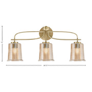 Toltec Cavella 3-Light Bath Bar | Modern New Age Brass and Amber Bubble Glass | Bathroom & Powder Room Vanity Light | 7.25 x 12 in | Model 3913-NAB-5033