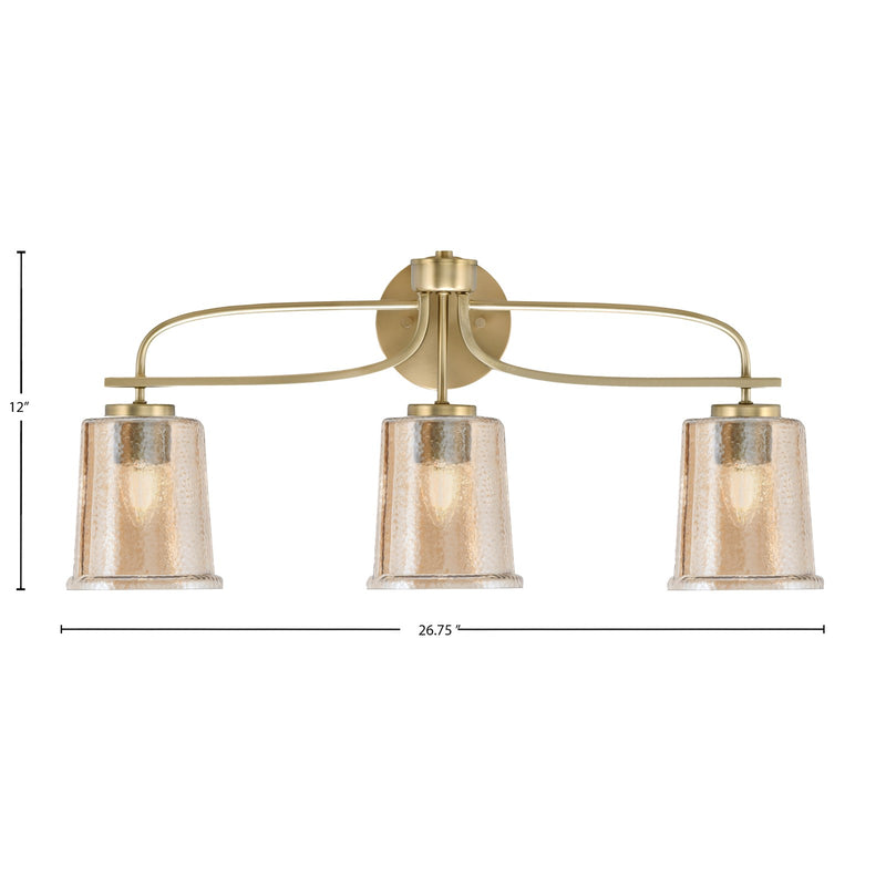 Toltec Cavella 3-Light Bath Bar | Modern New Age Brass and Amber Bubble Glass | Bathroom & Powder Room Vanity Light | 7.25 x 12 in | Model 3913-NAB-5033