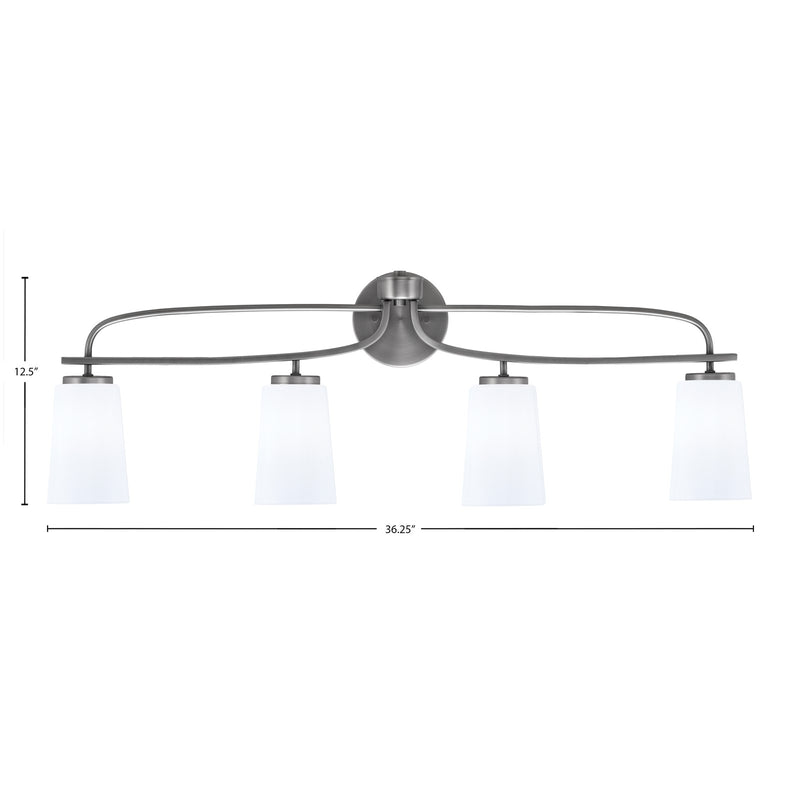 Toltec Cavella 4-Light Bath Bar | Modern Graphite Steel and White Opal Glass | Bathroom Vanity & Powder Room | 7 x 12.5 in | Model 3914-GP-261