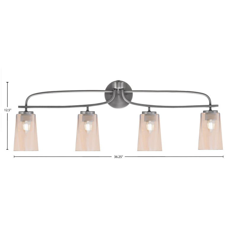 Toltec Cavella 4-Light Bath Bar | Modern Graphite Steel and Amber Gradient Glass | Bathroom Vanity & Powder Room | 7 x 12.5 in | Model 3914-GP-263