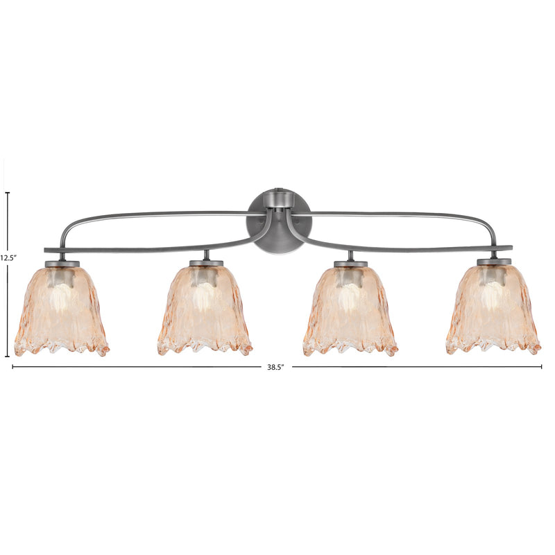 Toltec Cavella 12.5in 4-Light Bath Bar | Modern Graphite Steel and Amber Bubble Glass | Bathroom Vanity Light | 8.5 x 12.5 in | Model 3914-GP-4233