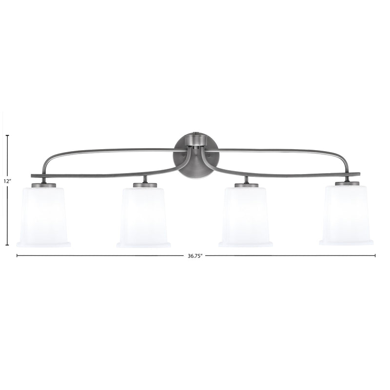 Toltec Cavella 4-Light Bath Bar | Graphite Finish and White Opal Glass | Bathroom Vanity Light | 7.25 x 12 in | Model 3914-GP-5031