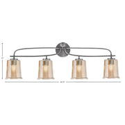 Toltec Cavella 4-Light Bath Bar | Graphite Finish and Amber Bubble Glass | Bathroom Vanity Light | 7.25 x 12 in | Model 3914-GP-5033