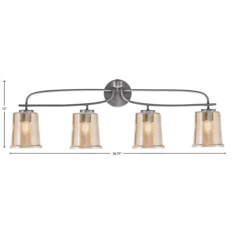 Toltec Cavella 4-Light Bath Bar | Graphite Finish and Amber Bubble Glass | Bathroom Vanity Light | 7.25 x 12 in | Model 3914-GP-5033