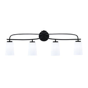 Toltec Cavella 12.5in 4-Light Bath Bar | Modern Matte Black Steel and White Opal Glass | Bathroom Vanity Light | 7 x 12.5 in | Model 3914-MB-261