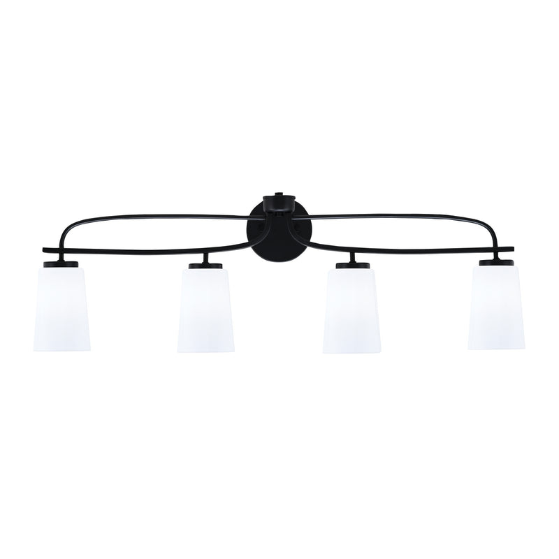 Toltec Cavella 12.5in 4-Light Bath Bar | Modern Matte Black Steel and White Opal Glass | Bathroom Vanity Light | 7 x 12.5 in | Model 3914-MB-261
