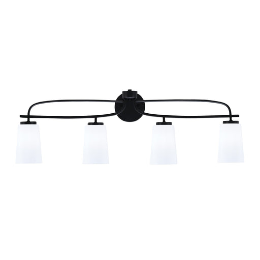 Toltec Cavella 12.5in 4-Light Bath Bar | Modern Matte Black Steel and White Opal Glass | Bathroom Vanity Light | 7 x 12.5 in | Model 3914-MB-261