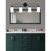 Toltec Cavella 12.5in 4-Light Bath Bar | Modern Matte Black Steel and White Opal Glass | Bathroom Vanity Light | 7 x 12.5 in | Model 3914-MB-261