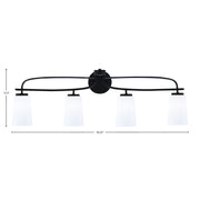 Toltec Cavella 12.5in 4-Light Bath Bar | Modern Matte Black Steel and White Opal Glass | Bathroom Vanity Light | 7 x 12.5 in | Model 3914-MB-261