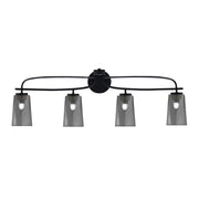 Toltec Cavella 12.5in 4-Light Bath Bar | Modern Matte Black Steel and Smoke Bubble Glass | Bathroom Vanity Light | 7 x 12.5 in | Model 3914-MB-262