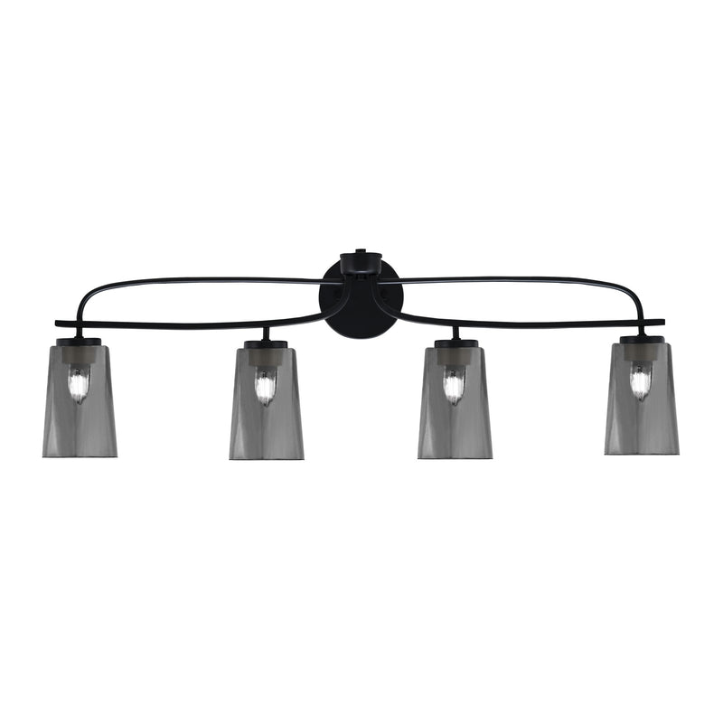 Toltec Cavella 12.5in 4-Light Bath Bar | Modern Matte Black Steel and Smoke Bubble Glass | Bathroom Vanity Light | 7 x 12.5 in | Model 3914-MB-262