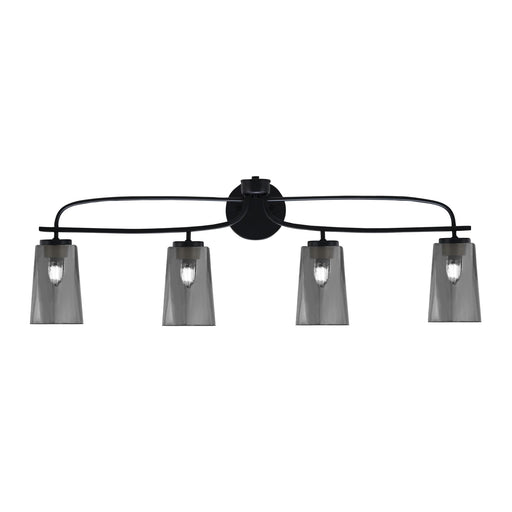 Toltec Cavella 12.5in 4-Light Bath Bar | Modern Matte Black Steel and Smoke Bubble Glass | Bathroom Vanity Light | 7 x 12.5 in | Model 3914-MB-262