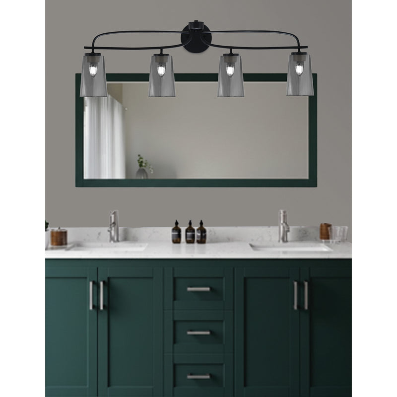 Toltec Cavella 12.5in 4-Light Bath Bar | Modern Matte Black Steel and Smoke Bubble Glass | Bathroom Vanity Light | 7 x 12.5 in | Model 3914-MB-262