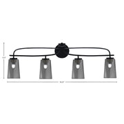 Toltec Cavella 12.5in 4-Light Bath Bar | Modern Matte Black Steel and Smoke Bubble Glass | Bathroom Vanity Light | 7 x 12.5 in | Model 3914-MB-262