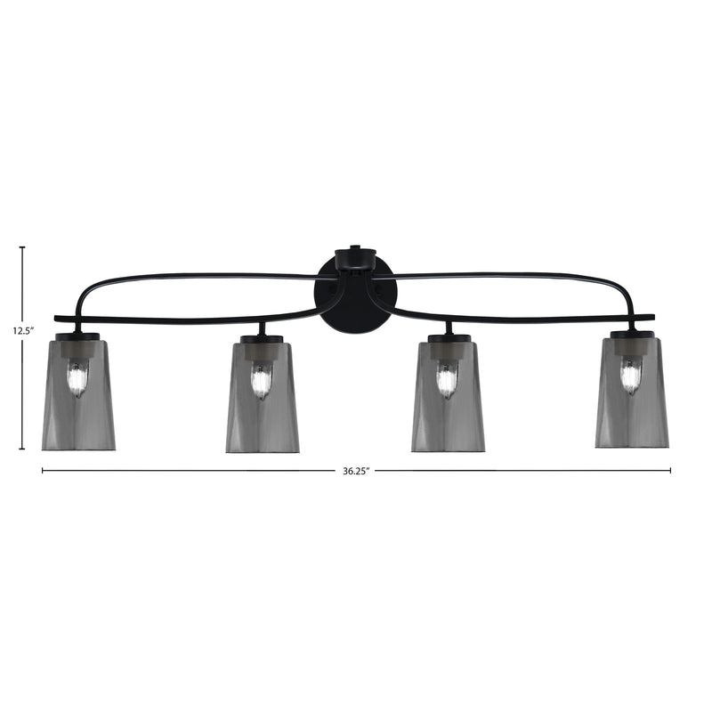 Toltec Cavella 12.5in 4-Light Bath Bar | Modern Matte Black Steel and Smoke Bubble Glass | Bathroom Vanity Light | 7 x 12.5 in | Model 3914-MB-262