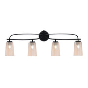 Toltec Cavella 12.5in 4-Light Bath Bar | Modern Matte Black Steel and Amber Gradient Glass | Bathroom Vanity | 7 x 12.5 in | Model 3914-MB-263