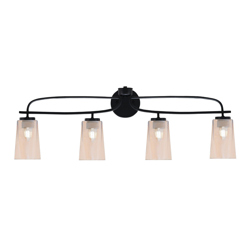 Toltec Cavella 12.5in 4-Light Bath Bar | Modern Matte Black Steel and Amber Gradient Glass | Bathroom Vanity | 7 x 12.5 in | Model 3914-MB-263