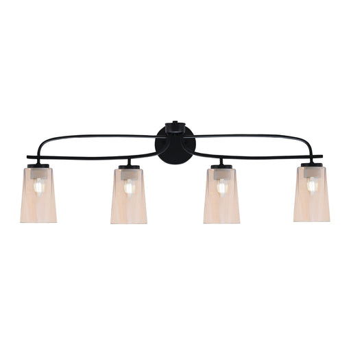 Toltec Cavella 12.5in 4-Light Bath Bar | Modern Matte Black Steel and Amber Gradient Glass | Bathroom Vanity | 7 x 12.5 in | Model 3914-MB-263