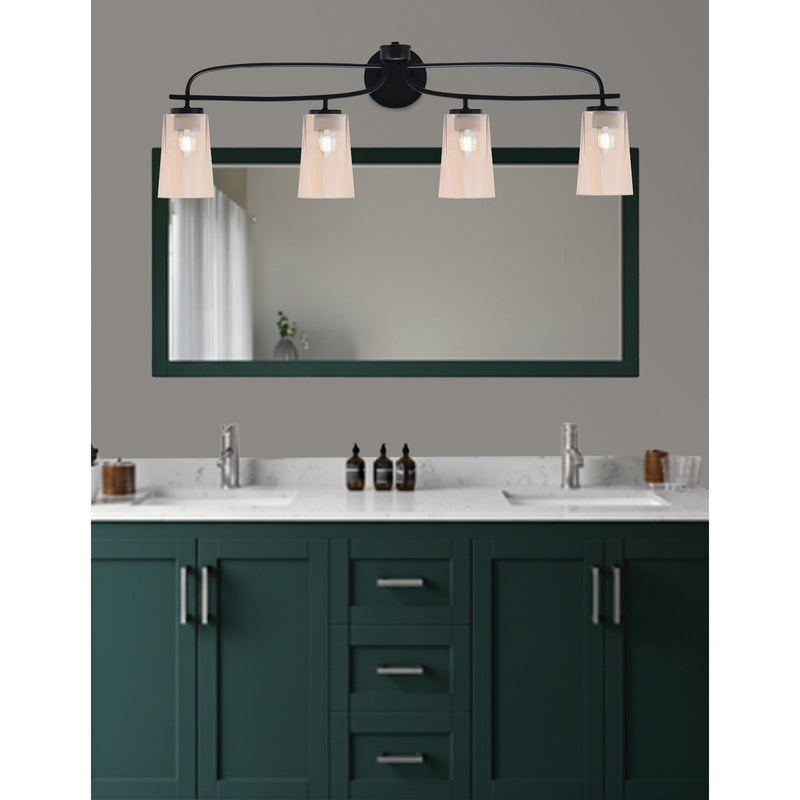 Toltec Cavella 12.5in 4-Light Bath Bar | Modern Matte Black Steel and Amber Gradient Glass | Bathroom Vanity | 7 x 12.5 in | Model 3914-MB-263