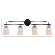 Toltec Cavella 12.5in 4-Light Bath Bar | Modern Matte Black Steel and Amber Gradient Glass | Bathroom Vanity | 7 x 12.5 in | Model 3914-MB-263