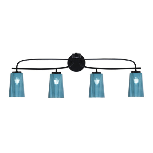 Toltec Cavella 12.5in 4-Light Bath Bar | Modern Matte Black Steel and Blue Gradient Glass | Bathroom Vanity | 7 x 12.5 in | Model 3914-MB-265