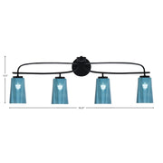 Toltec Cavella 12.5in 4-Light Bath Bar | Modern Matte Black Steel and Blue Gradient Glass | Bathroom Vanity | 7 x 12.5 in | Model 3914-MB-265