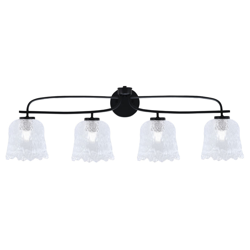 Toltec Cavella 32in 4-Light Bath Bar | Modern Matte Black and Clear Lava Glass | Bathroom Vanity & Powder Room | 8.5 x 12.5 in | Model 3914-MB-4230