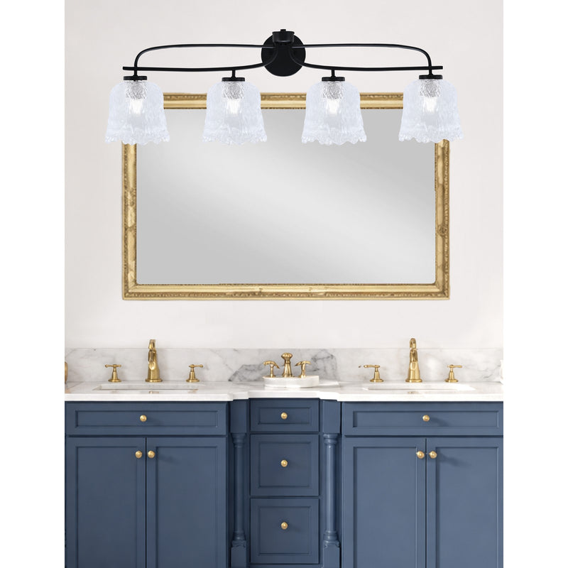 Toltec Cavella 32in 4-Light Bath Bar | Modern Matte Black and Clear Lava Glass | Bathroom Vanity & Powder Room | 8.5 x 12.5 in | Model 3914-MB-4230