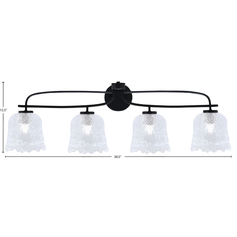 Toltec Cavella 32in 4-Light Bath Bar | Modern Matte Black and Clear Lava Glass | Bathroom Vanity & Powder Room | 8.5 x 12.5 in | Model 3914-MB-4230