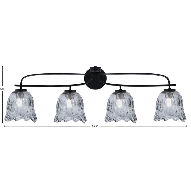 Toltec Cavella 32in 4-Light Bath Bar | Modern Matte Black and Smoke Lava Glass | Bathroom Vanity & Powder Room | 8.5 x 12.5 in | Model 3914-MB-4232