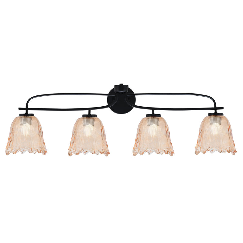 Toltec Cavella 32in 4-Light Bath Bar | Modern Matte Black and Amber Lava Glass | Bathroom Vanity & Powder Room | 8.5 x 12.5 in | Model 3914-MB-4233