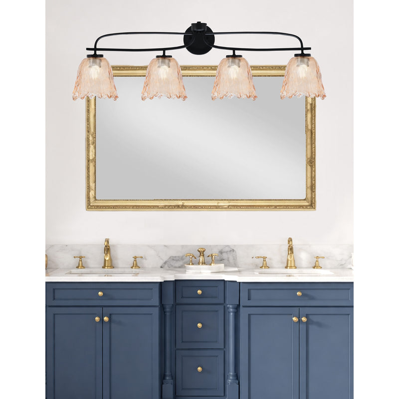 Toltec Cavella 32in 4-Light Bath Bar | Modern Matte Black and Amber Lava Glass | Bathroom Vanity & Powder Room | 8.5 x 12.5 in | Model 3914-MB-4233